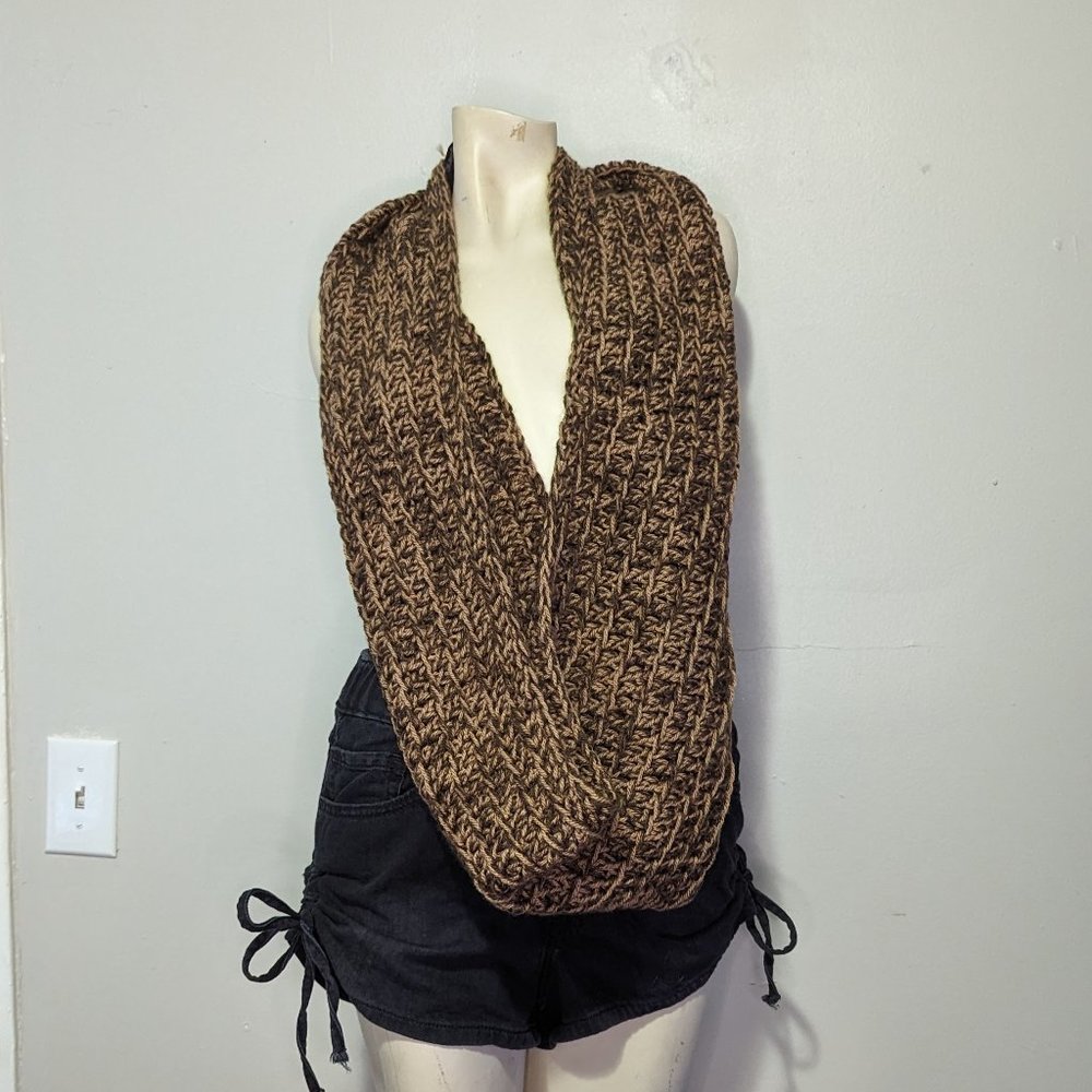 Hand Crafted Light and Dark Brown Crochet Infinity Scarf